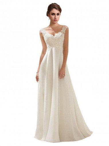 Soft Chiffon & Lace A-Line Sweep Train Sleeveless Low Back Wedding Dress Glasgow