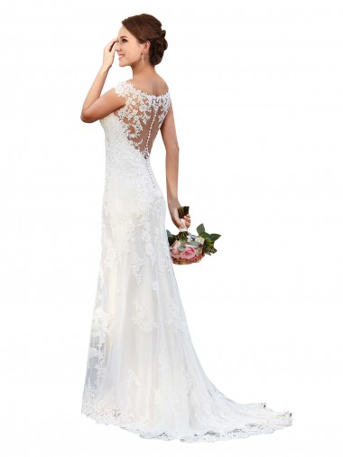 Lace Sheath Chapel Train Sleeveless White Sexy Wedding Dress Glasgow