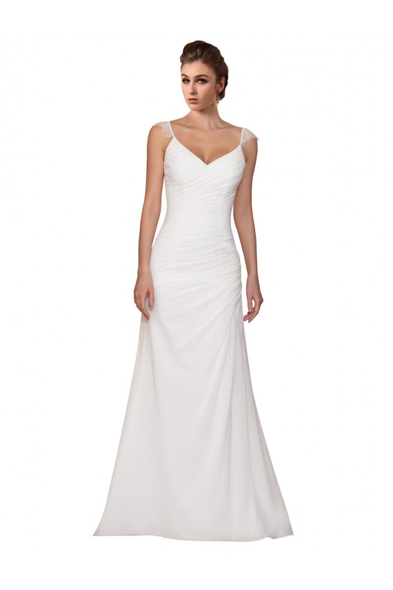 Chiffon Sheath Chapel Train Sleeveless Wedding Dress Glasgow
