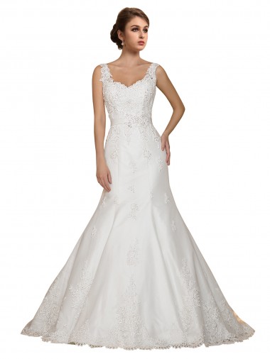 Lace Mermaid Chapel Train Cap Sleeves Ivory Wedding Dress Glasgow