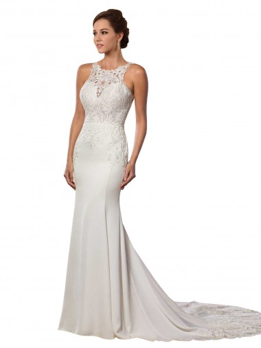 Lace Sheath Chapel Train Sleeveless V-Back Modern Wedding Dress Glasgow