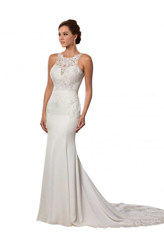 Lace Sheath Chapel Train Sleeveless V-Back Modern Wedding Dress Glasgow