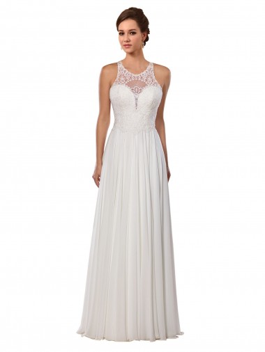 Soft Chiffon Sheath Chapel Train Sleeveless Wedding Dress Glasgow