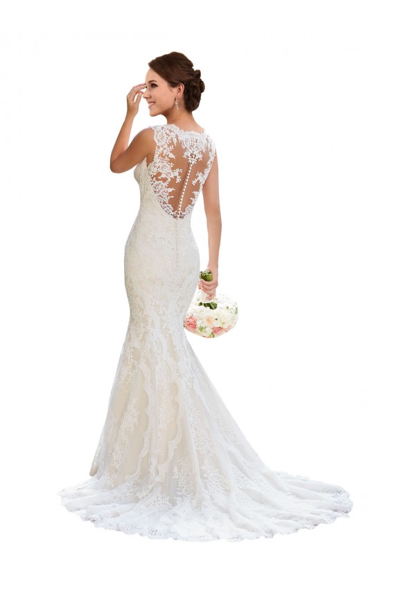 Lace Mermaid Chapel Train Sleeveless White Wedding Dress Glasgow