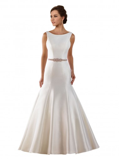 Satin Mermaid Chapel Train Sleeveless V-Back Modern Wedding Dress Glasgow