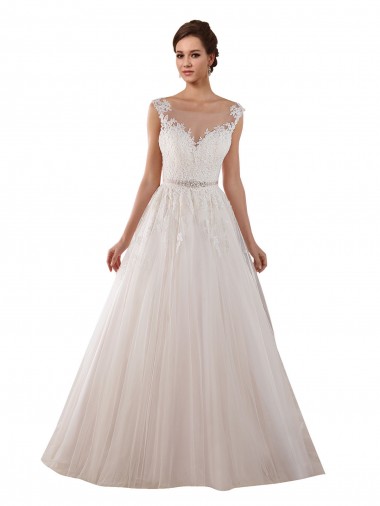 Tulle & Lace Ball Gown Chapel Train Sleeveless Keyhole Back Wedding Dress Glasgow