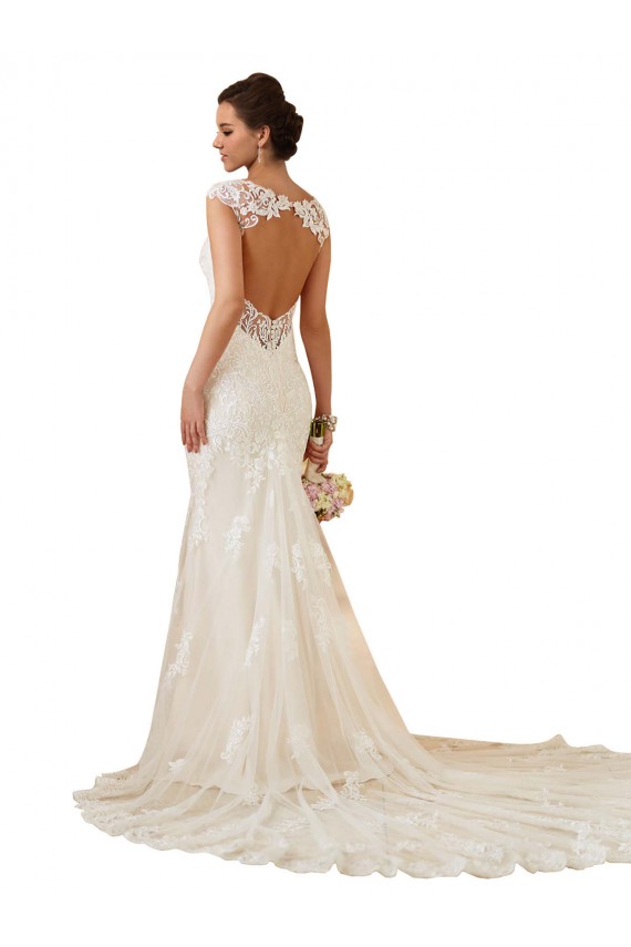 Lace Mermaid Chapel Train Sleeveless Keyhole Back Modern Wedding Dress Glasgow