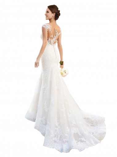 Lace Mermaid Chapel Train Cap Sleeves Wedding Dress Glasgow