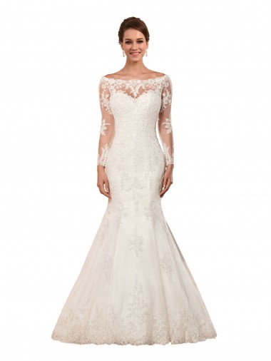 Lace Mermaid Chapel Train Long Sleeves Sexy Wedding Dress Glasgow