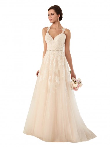Tulle & Lace A-Line Chapel Train Sleeveless Sweetheart Wedding Dress Glasgow