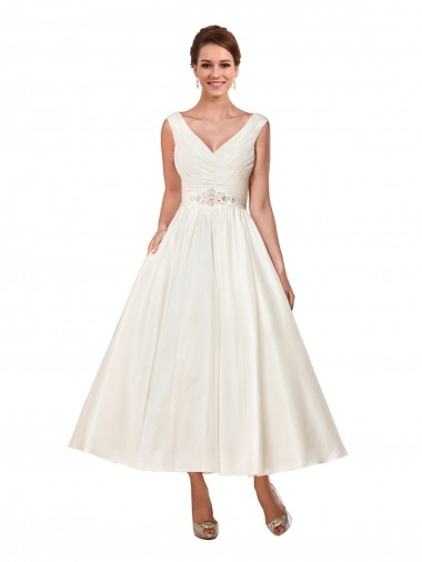 Satin A-Line Ankle Length Sleeveless Wedding Dress Glasgow