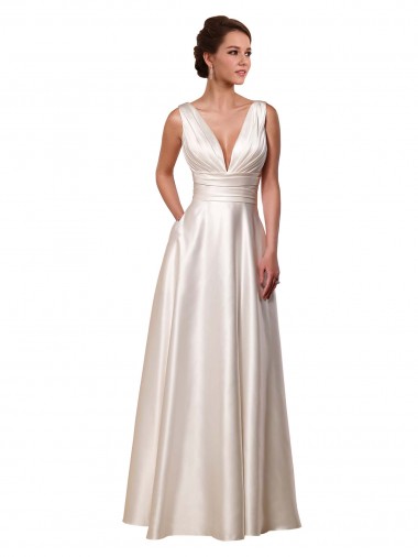 Satin A-Line Chapel Train Sleeveless Wedding Gowns Glasgow