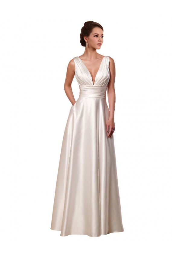 Satin A-Line Chapel Train Sleeveless Wedding Gowns Glasgow