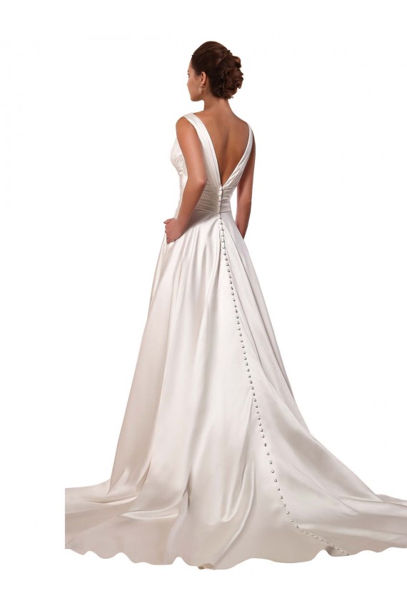 Satin A-Line Chapel Train Sleeveless Wedding Gowns Glasgow