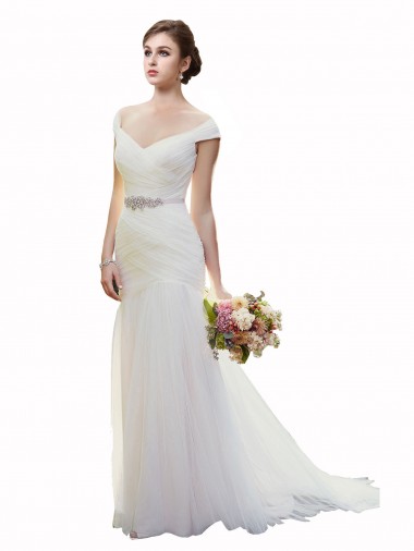 Tulle Mermaid Chapel Train Sleeveless Ivory Beach Wedding Dress Glasgow
