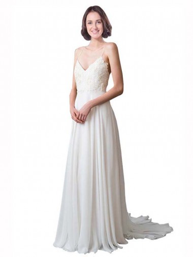 Soft Chiffon & Lace A-Line Chapel Train Sleeveless Beach Wedding Dress Glasgow
