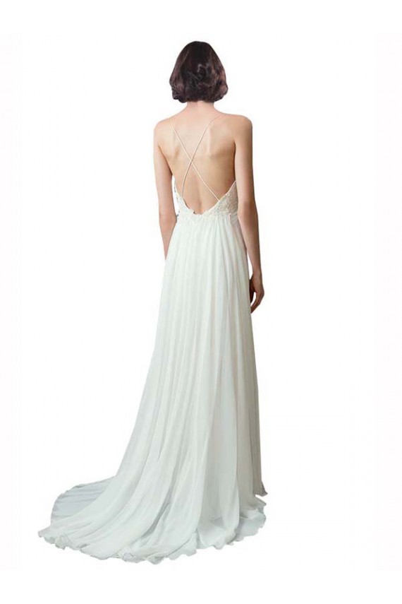 Soft Chiffon & Lace A-Line Chapel Train Sleeveless Beach Wedding Dress Glasgow