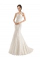 Lace Mermaid Chapel Train Sleeveless Illusion Neck Wedding Dress Glasgow