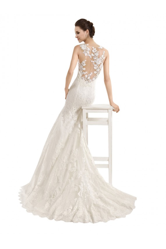 Lace Mermaid Chapel Train Sleeveless Illusion Neck Wedding Dress Glasgow