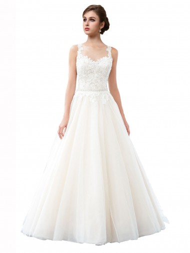 Tulle & Lace A-Line Cathedral Train Sleeveless Beach Wedding Dress Glasgow