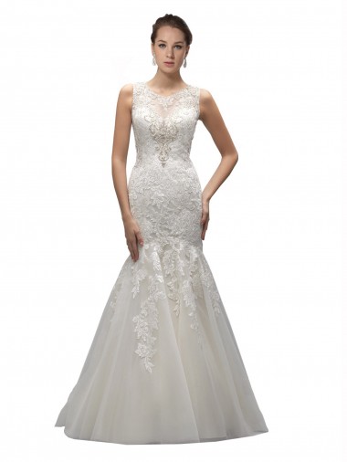 Tulle & Lace Mermaid Sweep Train Sleeveless Wedding Dress Glasgow