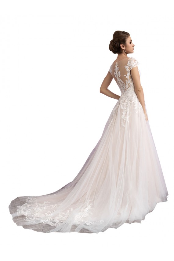 Tulle & Lace A-Line Cathedral Train Cap Sleeves Beach Wedding Dress Glasgow