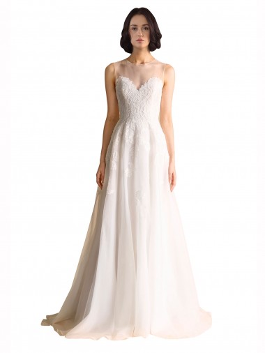 Tulle A-Line Chapel Train Sleeveless Wedding Dress Glasgow