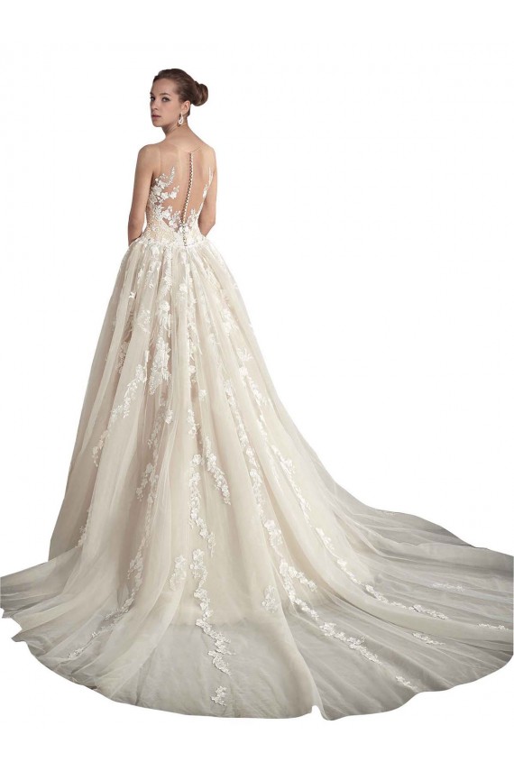 Tulle A-Line Chapel Train Sleeveless Illusion Neck Wedding Dress Glasgow