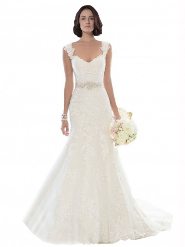 Lace Mermaid Chapel Train Sleeveless White Beach Wedding Dress Glasgow