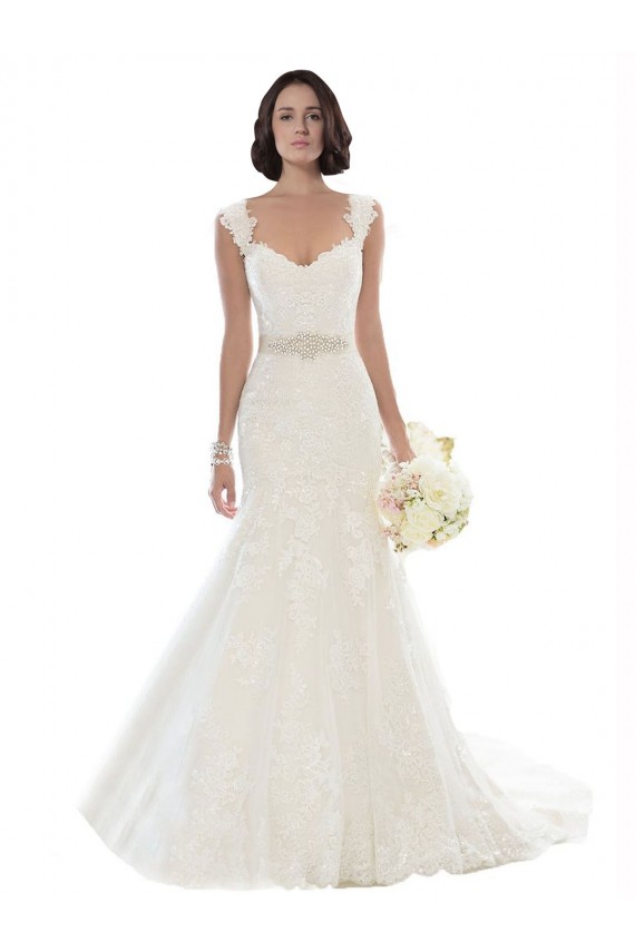 Lace Mermaid Chapel Train Sleeveless White Beach Wedding Dress Glasgow
