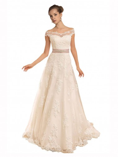 Lace A-Line Chapel Train Sleeveless Beach Wedding Dress Glasgow