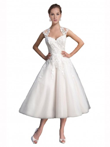 Tulle & Lace A-Line Tea Length Sleeveless Beach Wedding Dress Glasgow