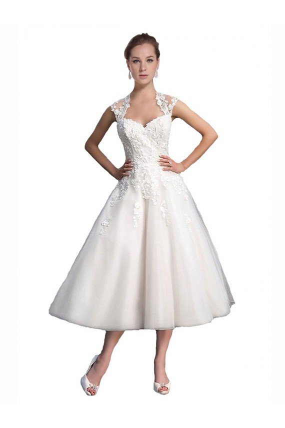 Tulle & Lace A-Line Tea Length Sleeveless Beach Wedding Dress Glasgow