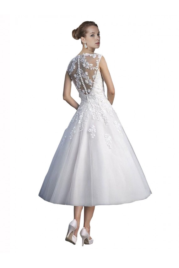 Tulle & Lace A-Line Tea Length Sleeveless Beach Wedding Dress Glasgow