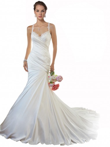 Satin Mermaid Chapel Train Sleeveless Beach Wedding Gowns Glasgow