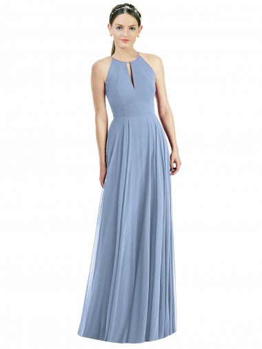 Soft Chiffon A-Line Long Sleeveless Dusty Blue Evening Dresses Glasgow