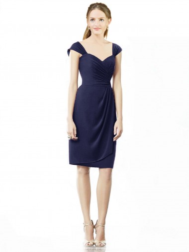 Soft Chiffon Sheath Knee Length Cap Sleeves Bridesmaid Dress Glasgow