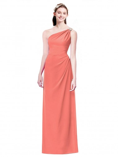 Soft Chiffon A-Line Long Coral Bridesmaid Dress Glasgow