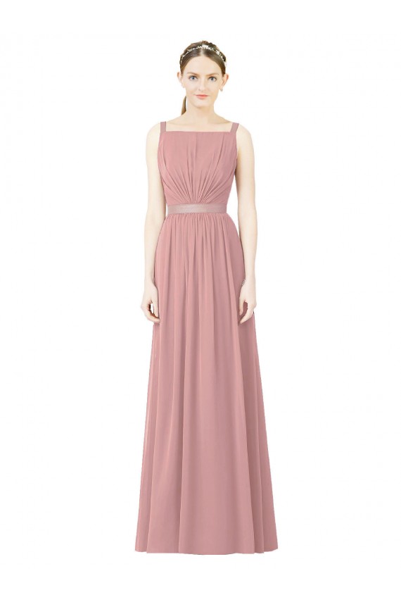 Soft Chiffon A-Line Long Sleeveless Dusty Pink Bridesmaid Dress Glasgow