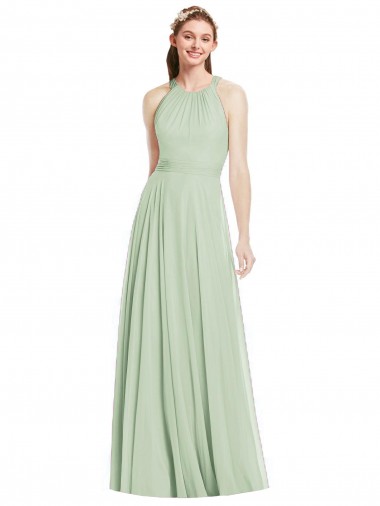 Chiffon A-Line Long Sleeveless Sage Bridesmaid Dress / Evening Dress Glasgow