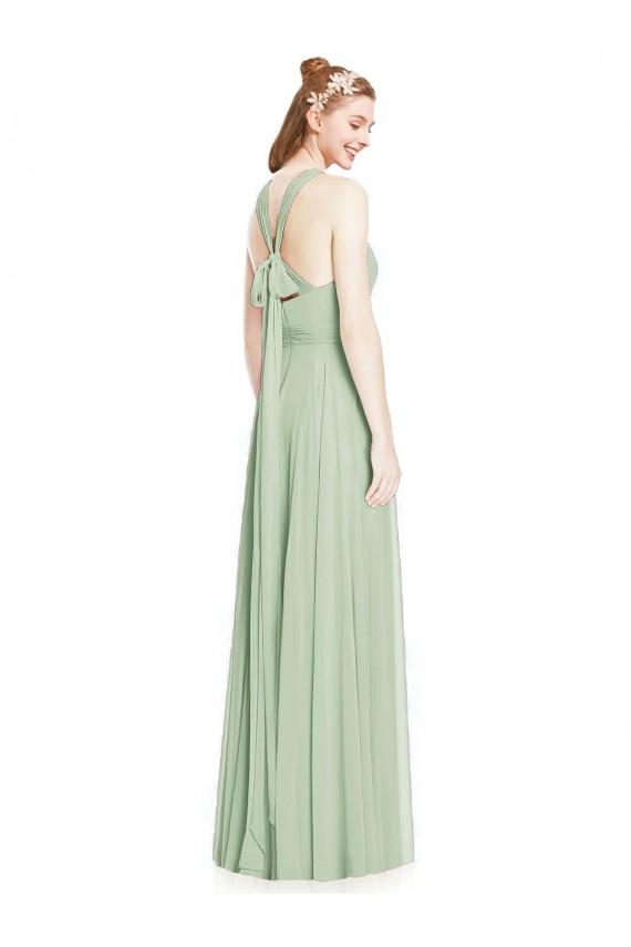 Chiffon A-Line Long Sleeveless Sage Bridesmaid Dress / Evening Dress Glasgow