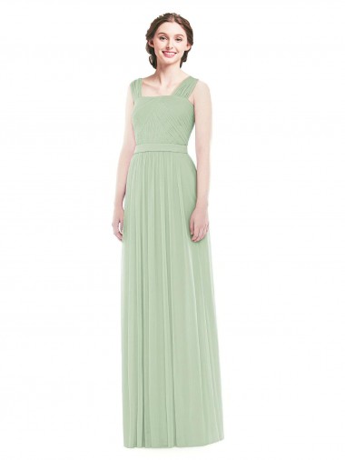 Soft Chiffon A-Line Long Sleeveless Sage Bridal Party Dress Glasgow