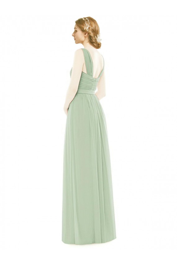 Soft Chiffon A-Line Long Sleeveless Sage Bridal Party Dress Glasgow