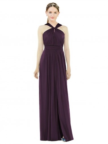Soft Chiffon A-Line Long Sleeveless V-Back Grape Evening Dresses Glasgow