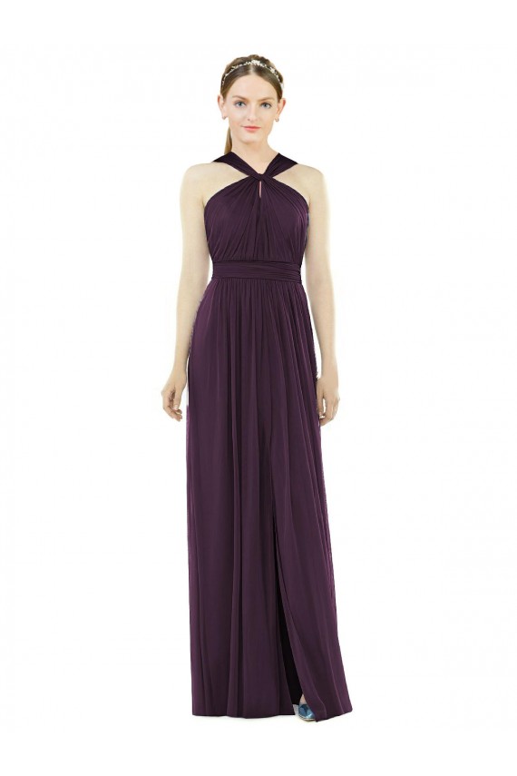 Soft Chiffon A-Line Long Sleeveless V-Back Grape Evening Dresses Glasgow