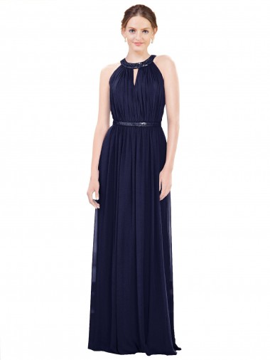 Soft Chiffon A-Line Long Sleeveless Dark Navy Bridesmaid Dresses Glasgow