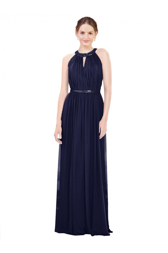 Soft Chiffon A-Line Long Sleeveless Dark Navy Bridesmaid Dresses Glasgow