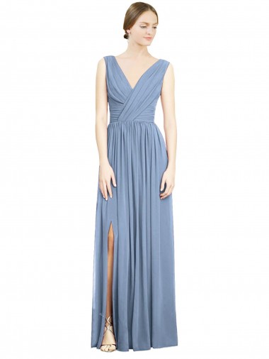 Soft Chiffon A-Line Long Sleeveless V-Neck Evening Dresses Glasgow