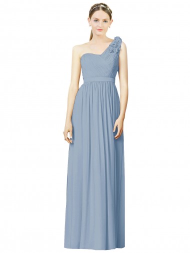 Soft Chiffon A-Line Long Sleeveless Dusty Blue Bridesmaid Gowns Glasgow