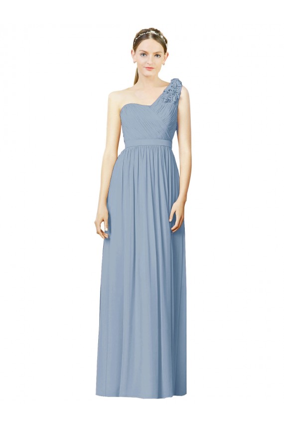 Soft Chiffon A-Line Long Sleeveless Dusty Blue Bridesmaid Gowns Glasgow
